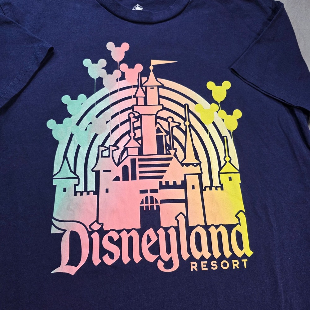 Disney Resort Womens Navy Blue Rainbow Castle Mickey Graphic T-Shirt Size Medium